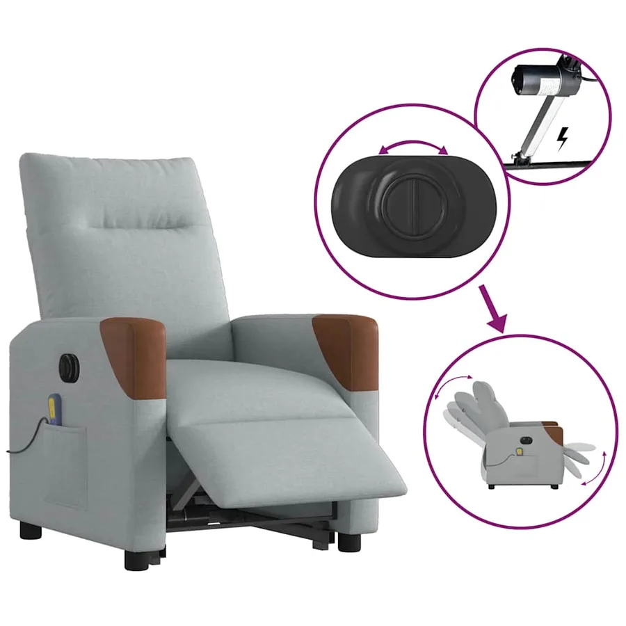Fauteuil inclinable de massage électrique Gris clair Tissu - 9