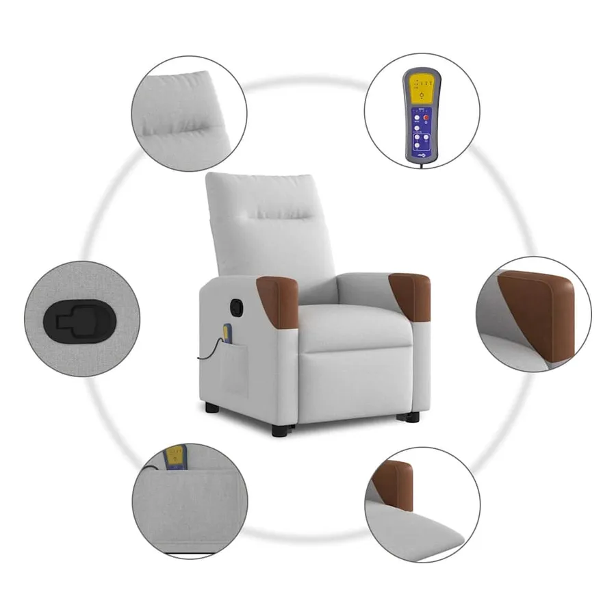 Fauteuil de massage inclinable gris nuage tissu - 10