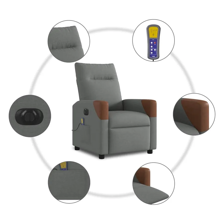 Fauteuil inclinable de massage électrique gris foncé tissu - 10