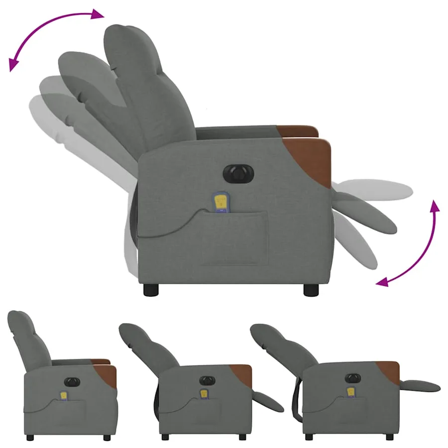 Fauteuil inclinable de massage électrique gris foncé tissu - 8