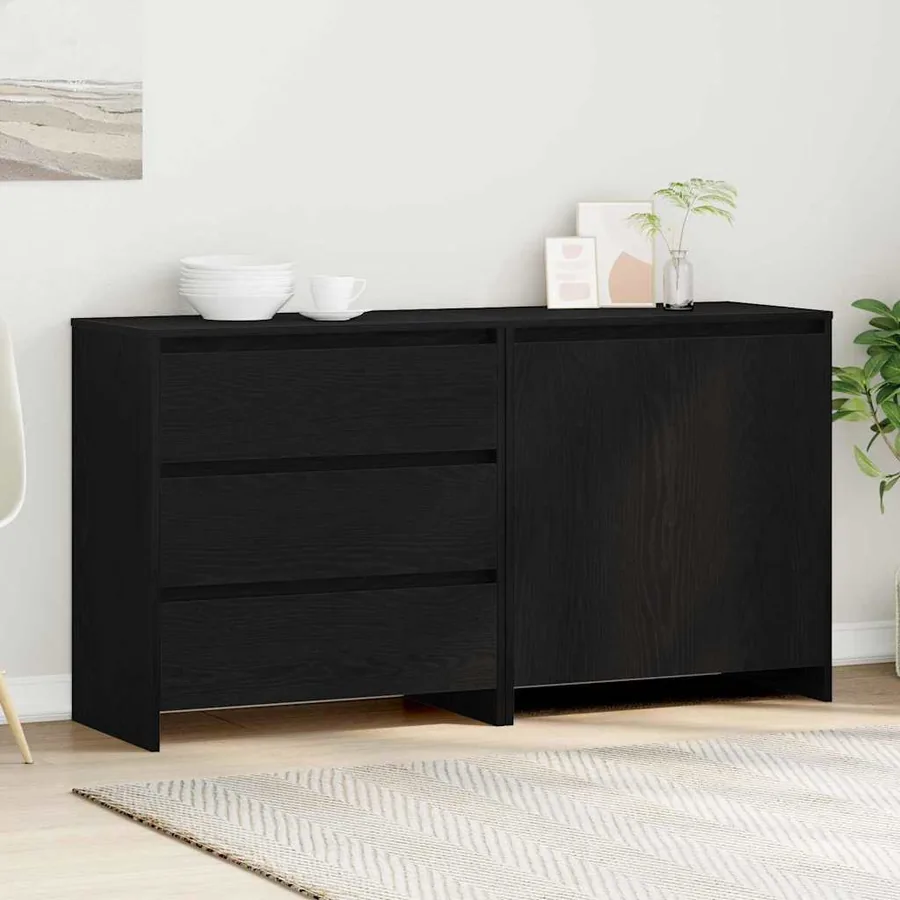 Buffet avec tiroir 2 pcs Noir 70 x 41 x 75 cm Bois d'ingénierie