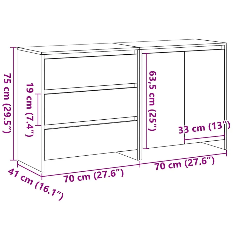 Buffet avec tiroir 2 pcs Noir 70 x 41 x 75 cm Bois d'ingénierie - 12