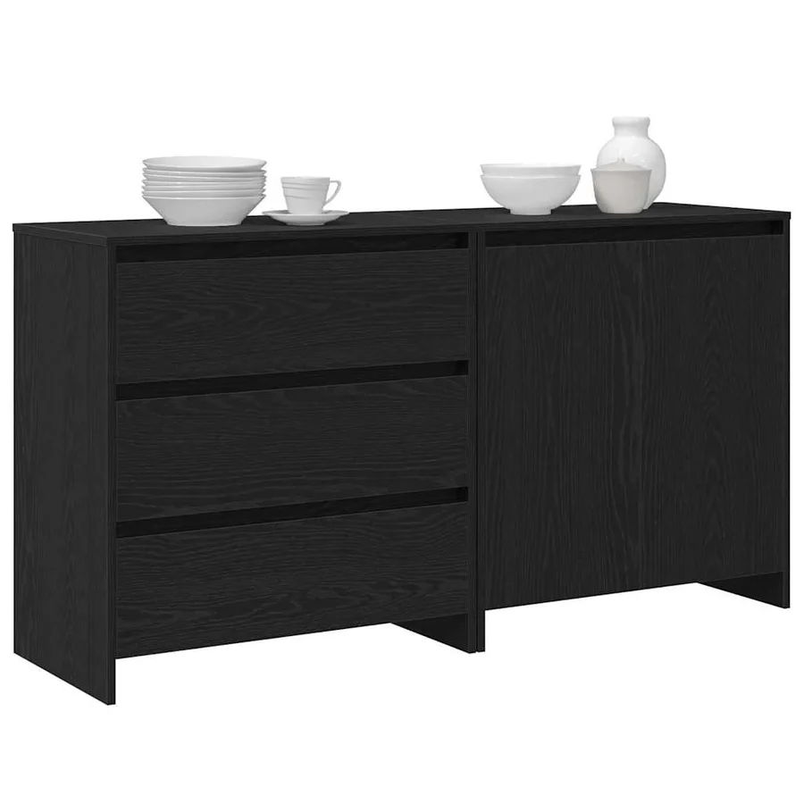 Buffet avec tiroir 2 pcs Noir 70 x 41 x 75 cm Bois d'ingénierie - 3
