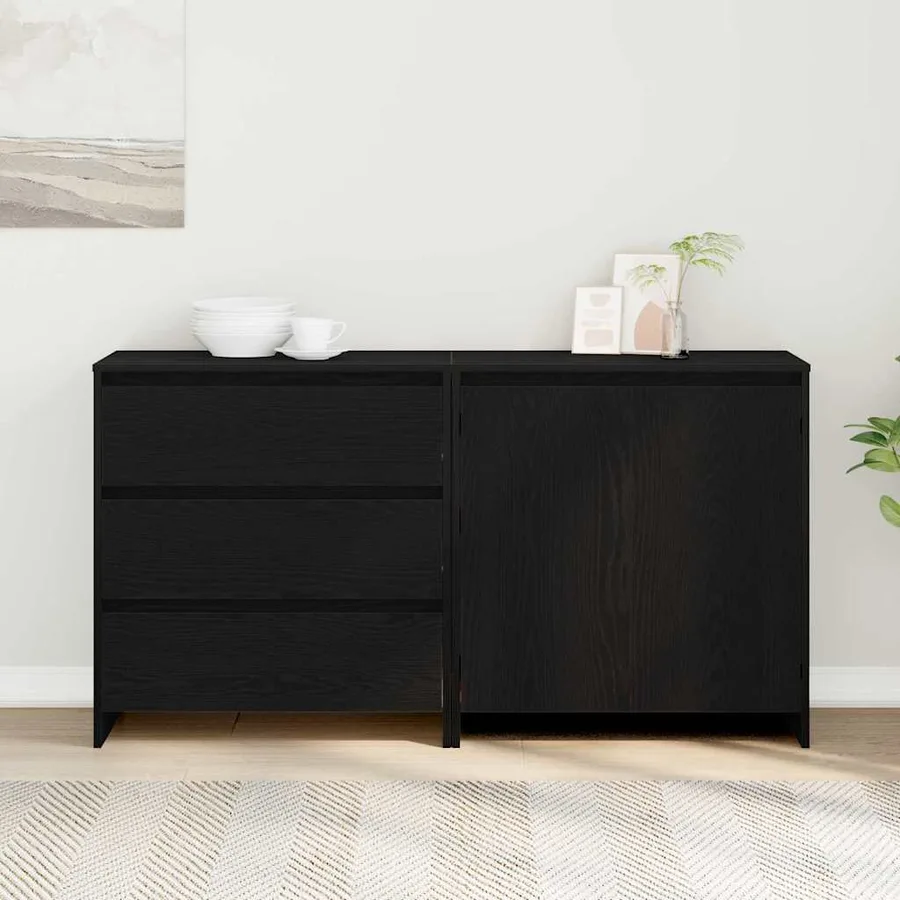Buffet avec tiroir 2 pcs Noir 70 x 41 x 75 cm Bois d'ingénierie - 4