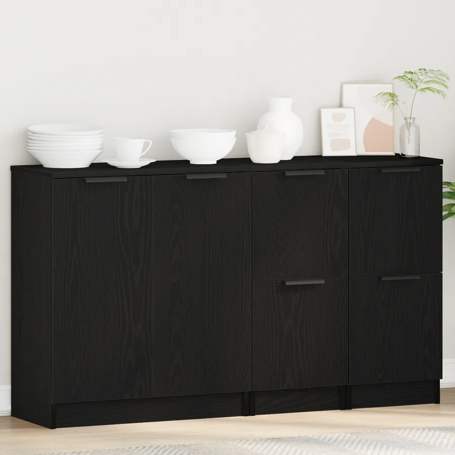 Buffet 3 pcs Chêne noir Bois d'ingénierie