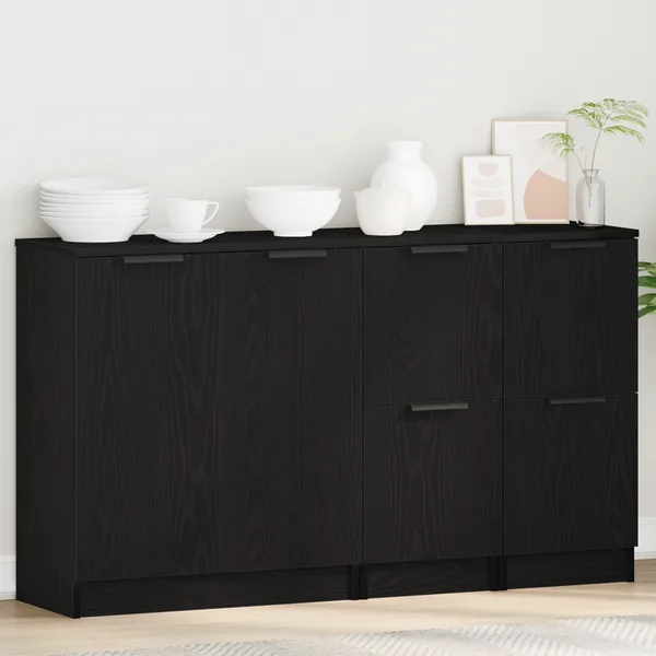 Buffet 3 pcs Chêne noir Bois d'ingénierie