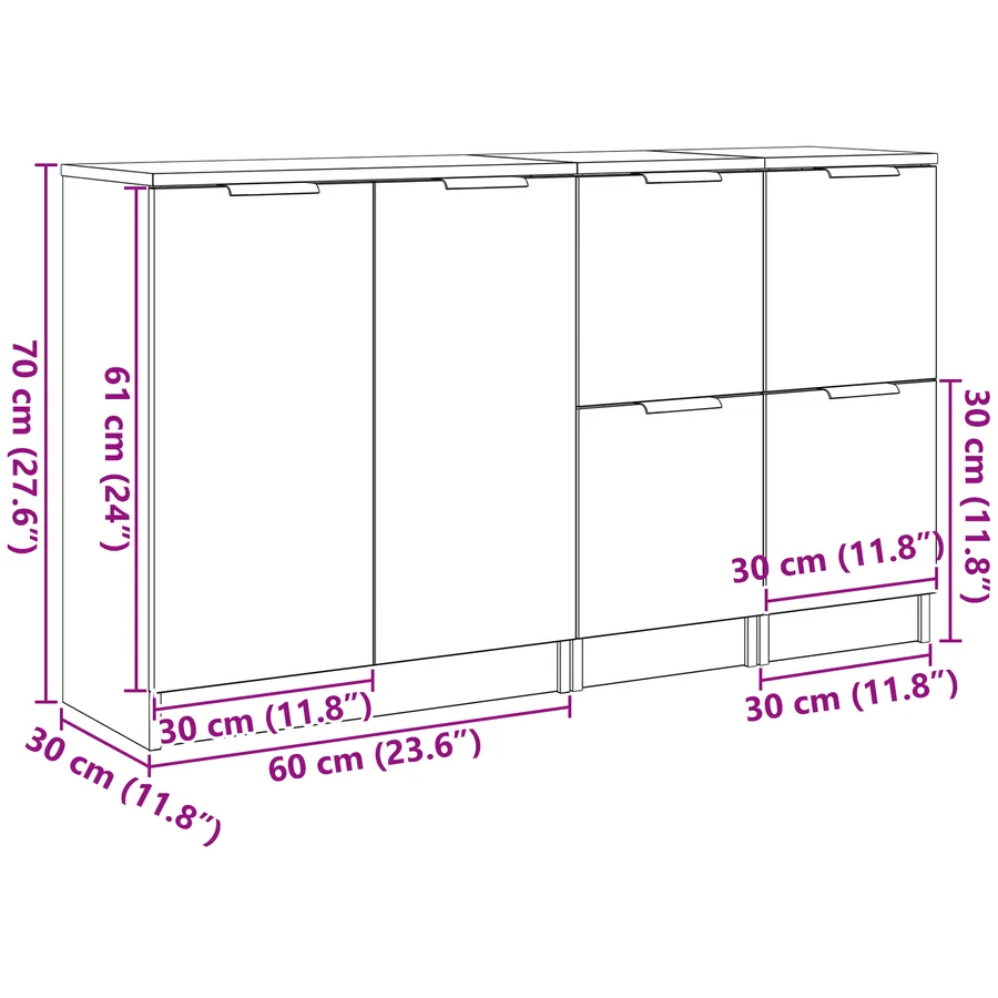 Buffet 3 pcs Chêne noir Bois d'ingénierie - 10