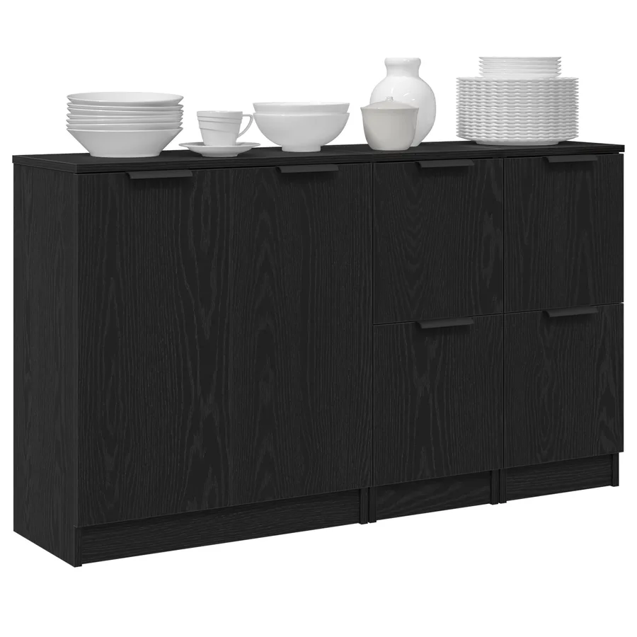 Buffet 3 pcs Chêne noir Bois d'ingénierie - 3