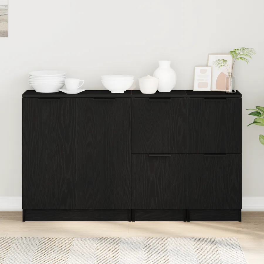 Buffet 3 pcs Chêne noir Bois d'ingénierie - 4