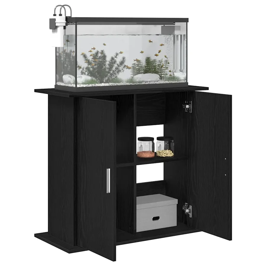 Support d'aquarium Chêne noir 81x36x73 cm Bois d'ingénierie - 4