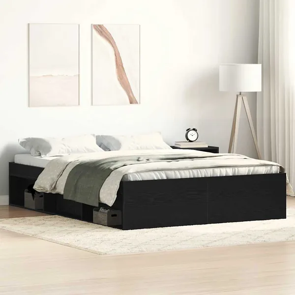 Cadre de lit sans matelas chêne noir 120 x 200 cm bois d'ingénierie