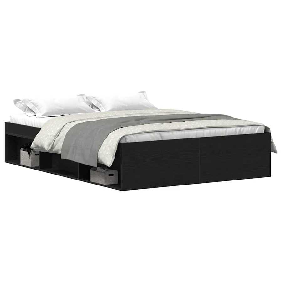 Cadre de lit sans matelas chêne noir 120 x 200 cm bois d'ingénierie - 2
