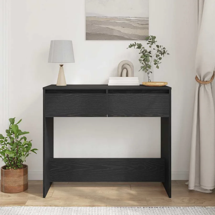 Table console chêne noir 89x41x76,5 cm bois d'ingénierie - 3