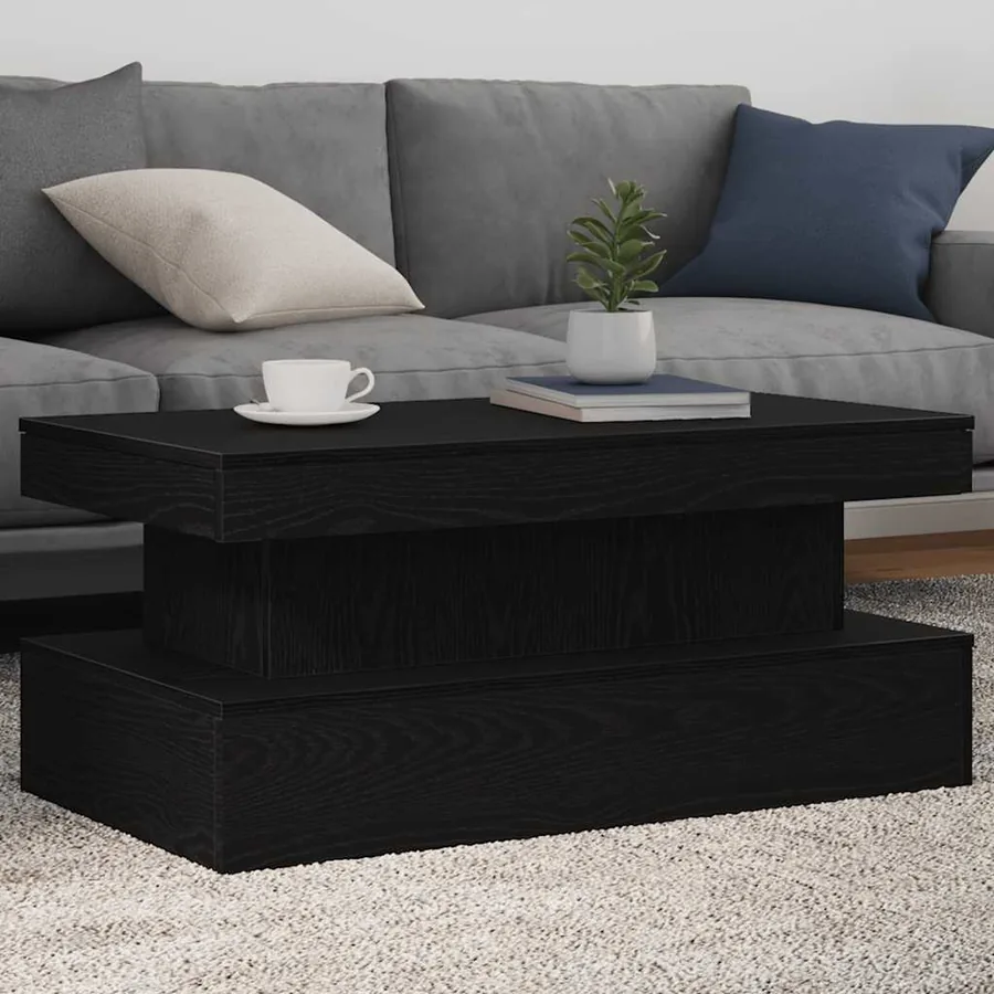 Table basse avec lumières LED chêne noir 90x50x40 cm