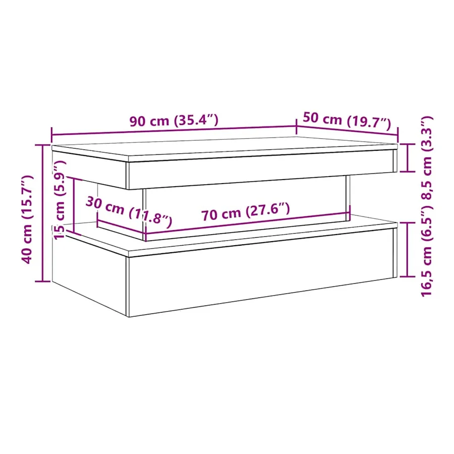 Table basse avec lumières LED chêne noir 90x50x40 cm - 13