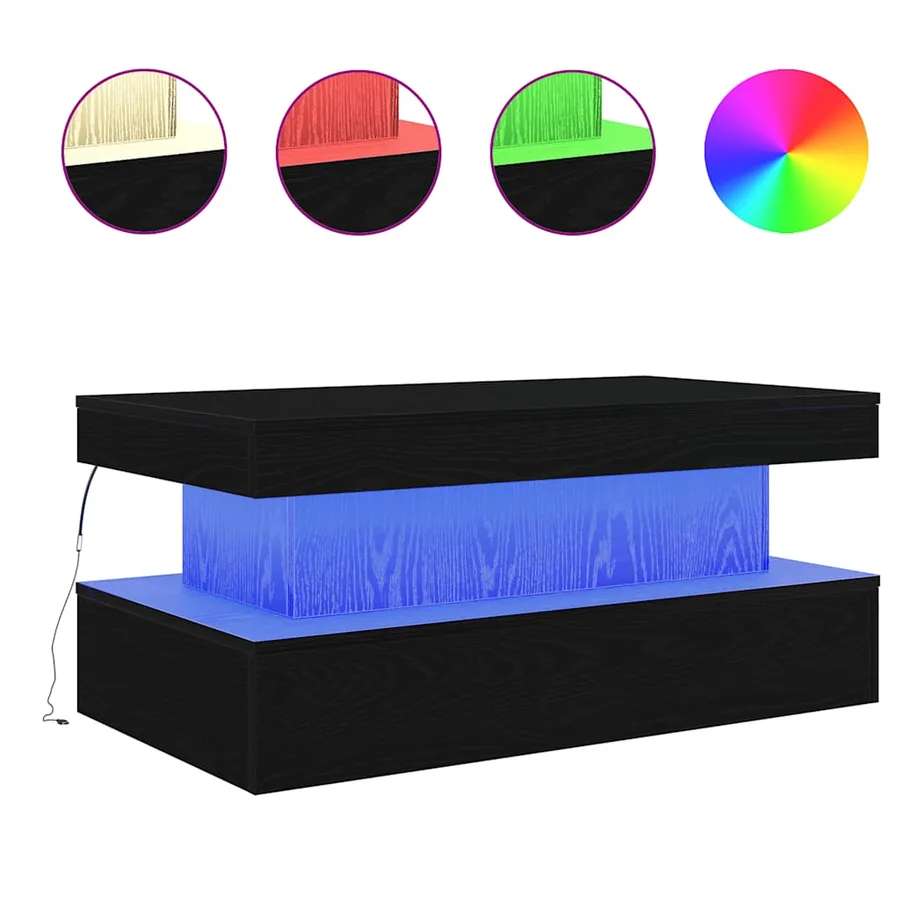 Table basse avec lumières LED chêne noir 90x50x40 cm - 2