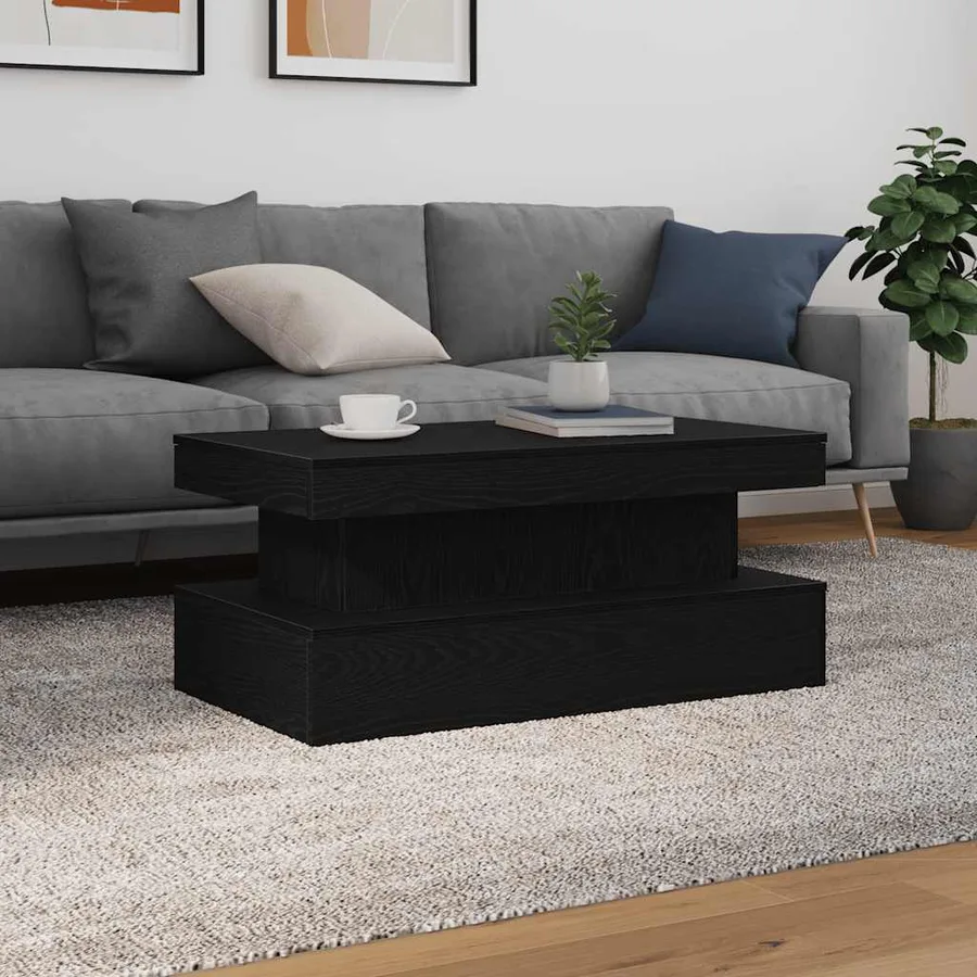 Table basse avec lumières LED chêne noir 90x50x40 cm - 4