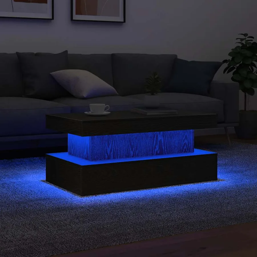 Table basse avec lumières LED chêne noir 90x50x40 cm - 5