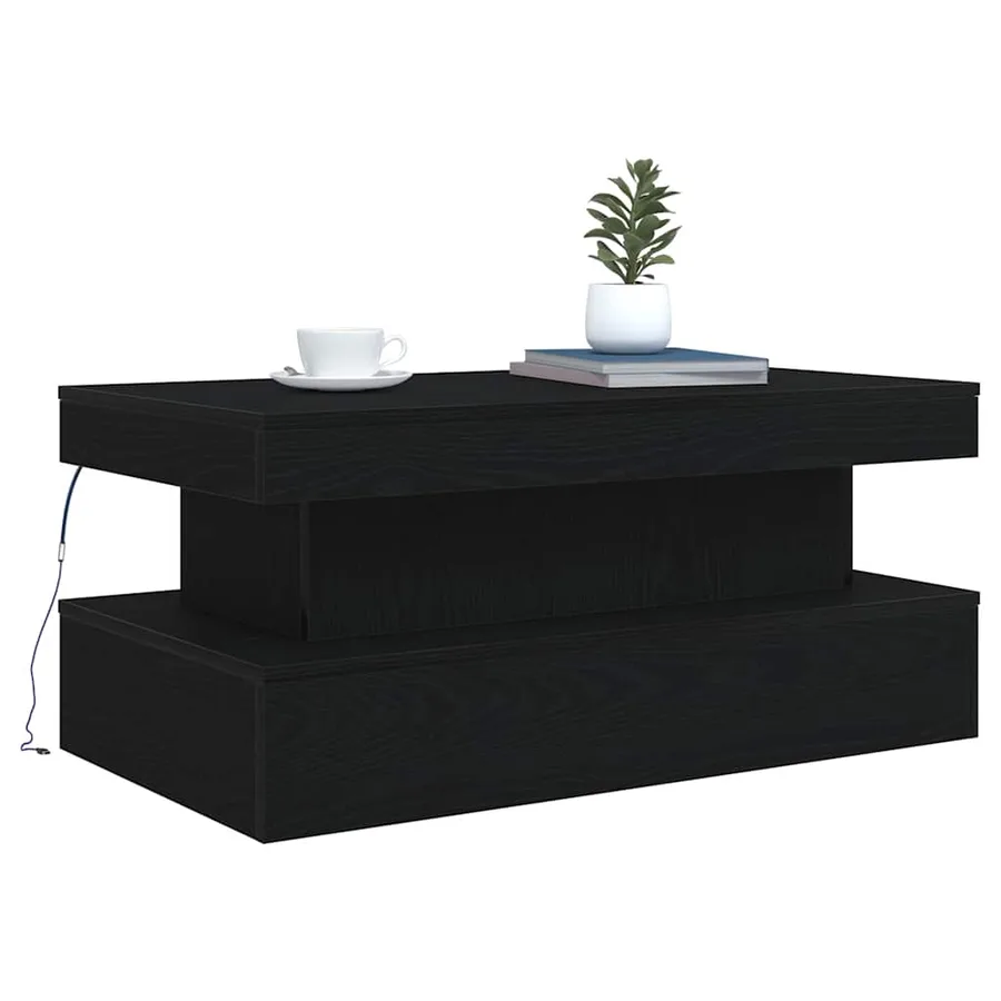 Table basse avec lumières LED chêne noir 90x50x40 cm - 6