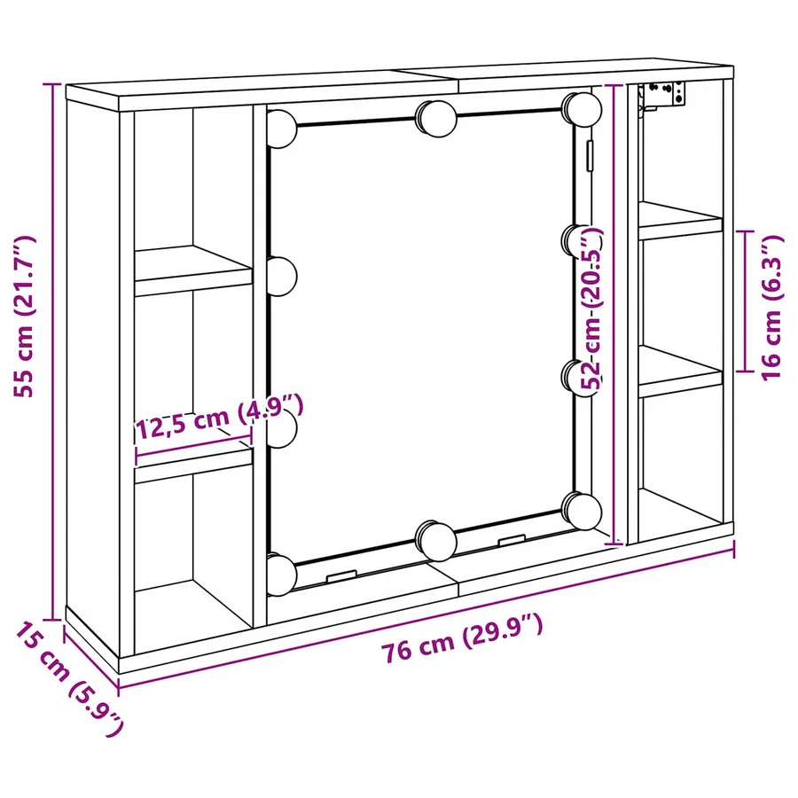 Armoire Miroir Chêne noir 76 x 15 x 55 cm Bois d'ingénierie - 7