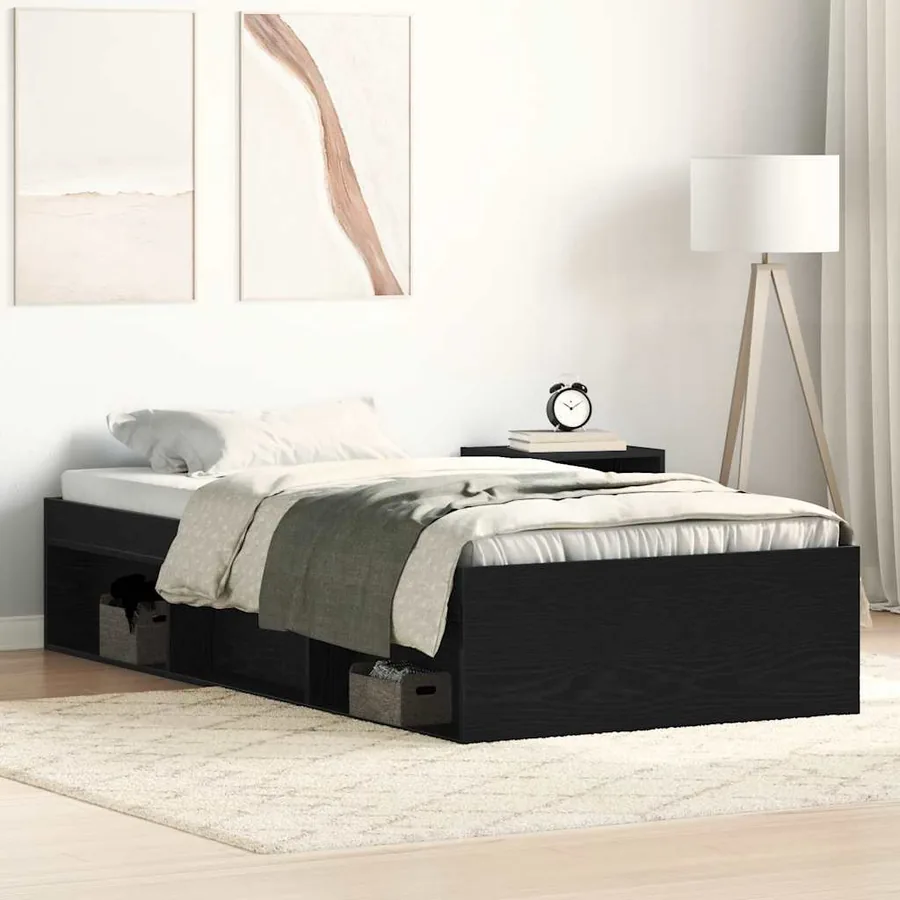 Cadre de lit sans matelas en chêne noir 75x190 cm bois d'ingénierie