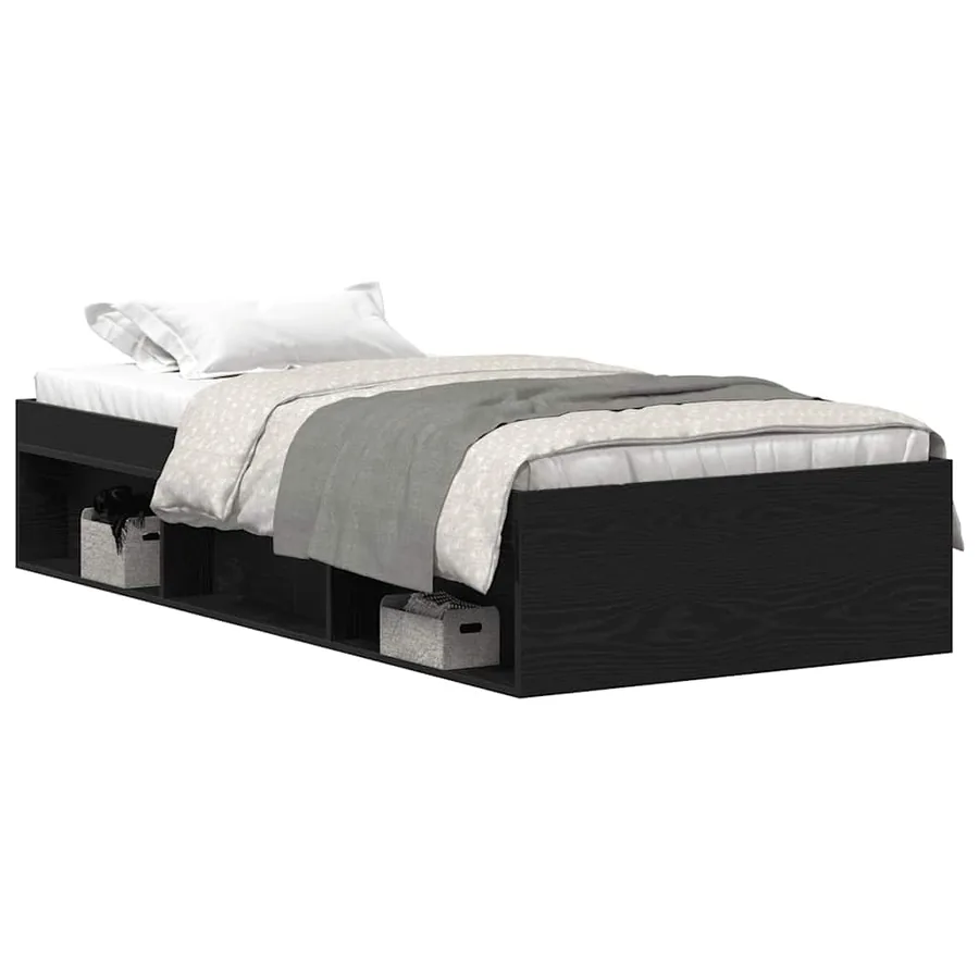 Cadre de lit sans matelas en chêne noir 75x190 cm bois d'ingénierie - 2