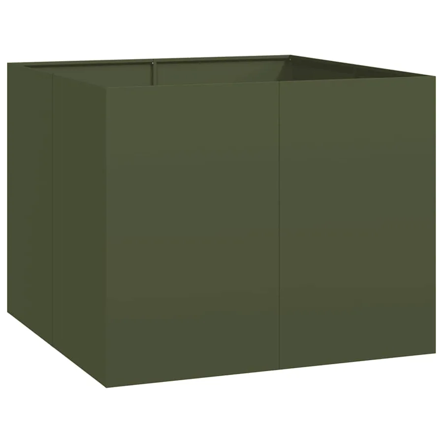 Jardinière vert olive 100x100x80 cm acier - 2