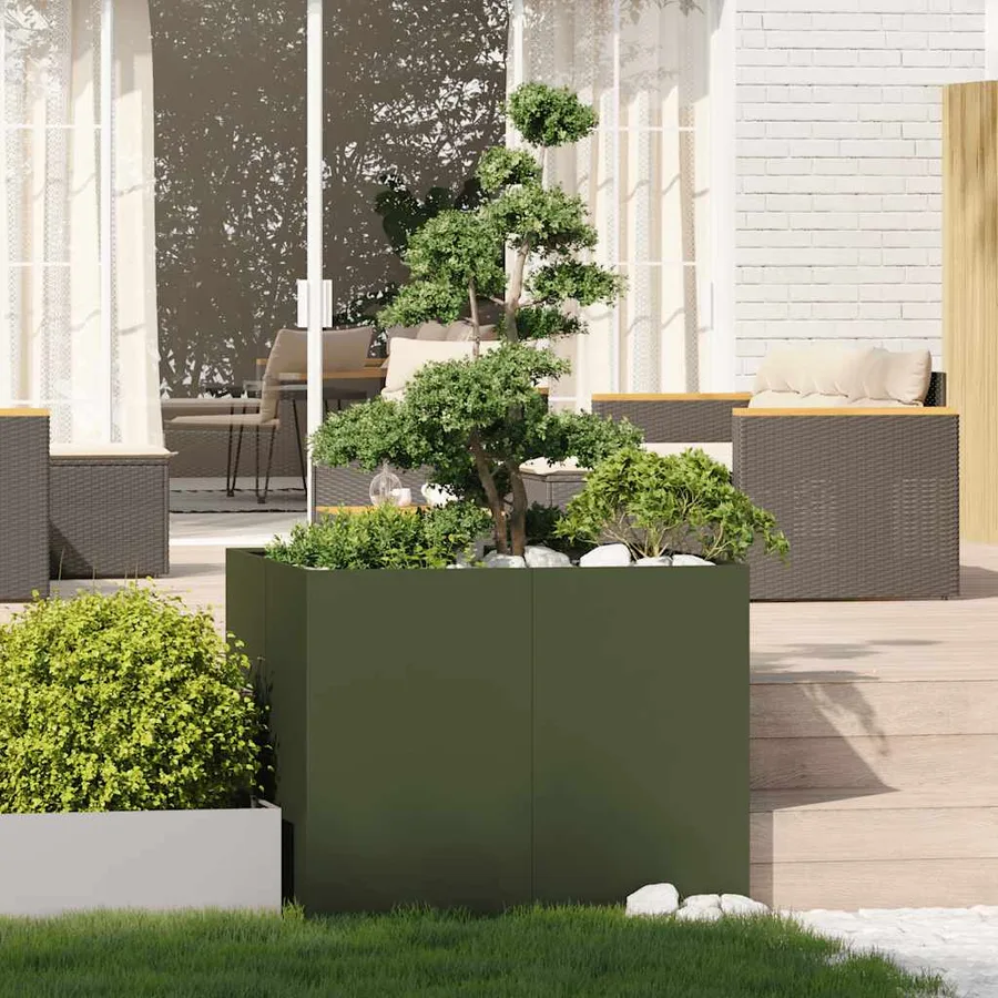 Jardinière vert olive 100x100x80 cm acier - 3