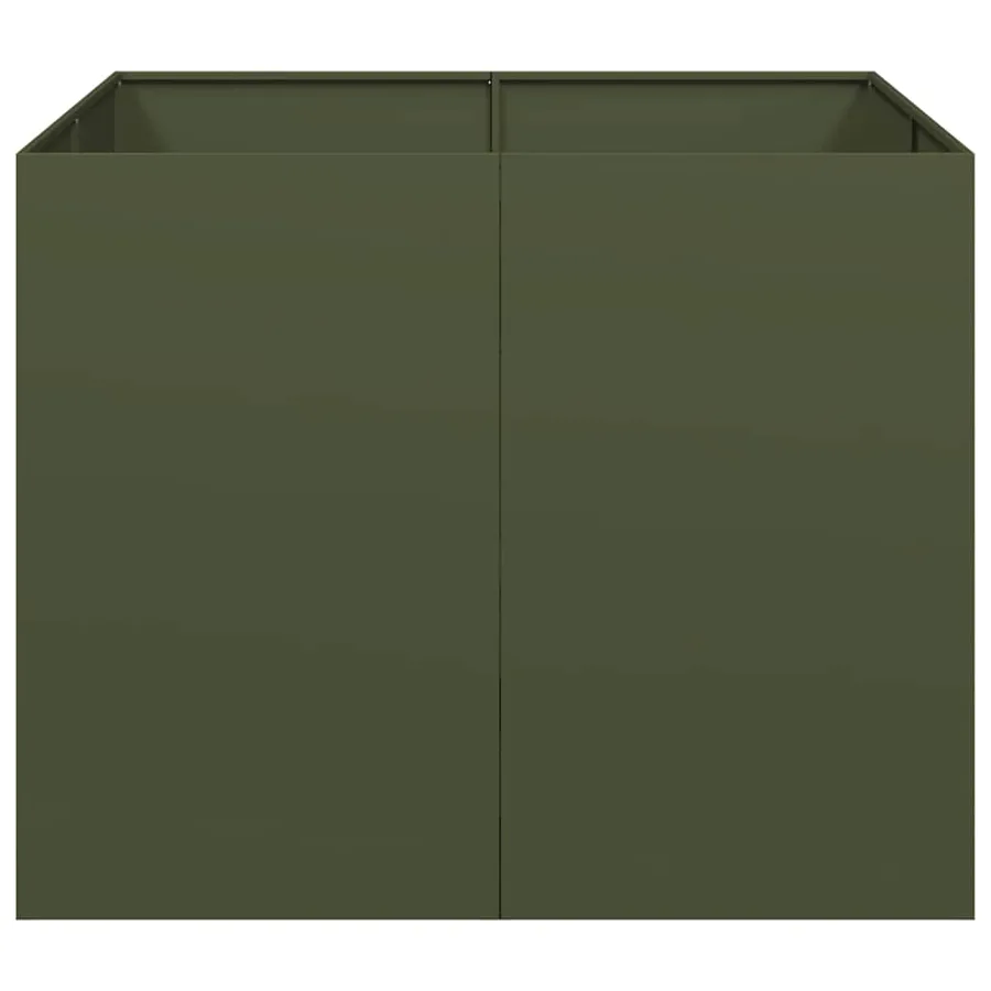 Jardinière vert olive 100x100x80 cm acier - 4