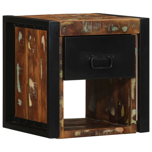 Table de chevet multicolore 40x35x40 cm bois de récupération
