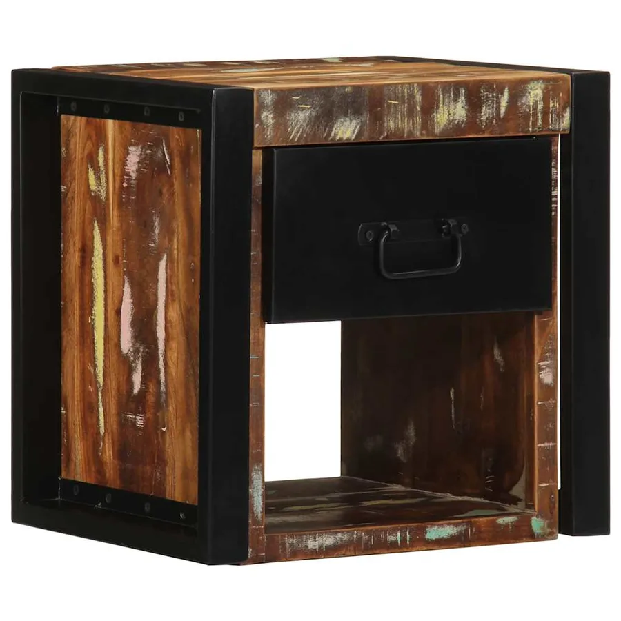 Table de chevet multicolore 40x35x40 cm bois de récupération - 3