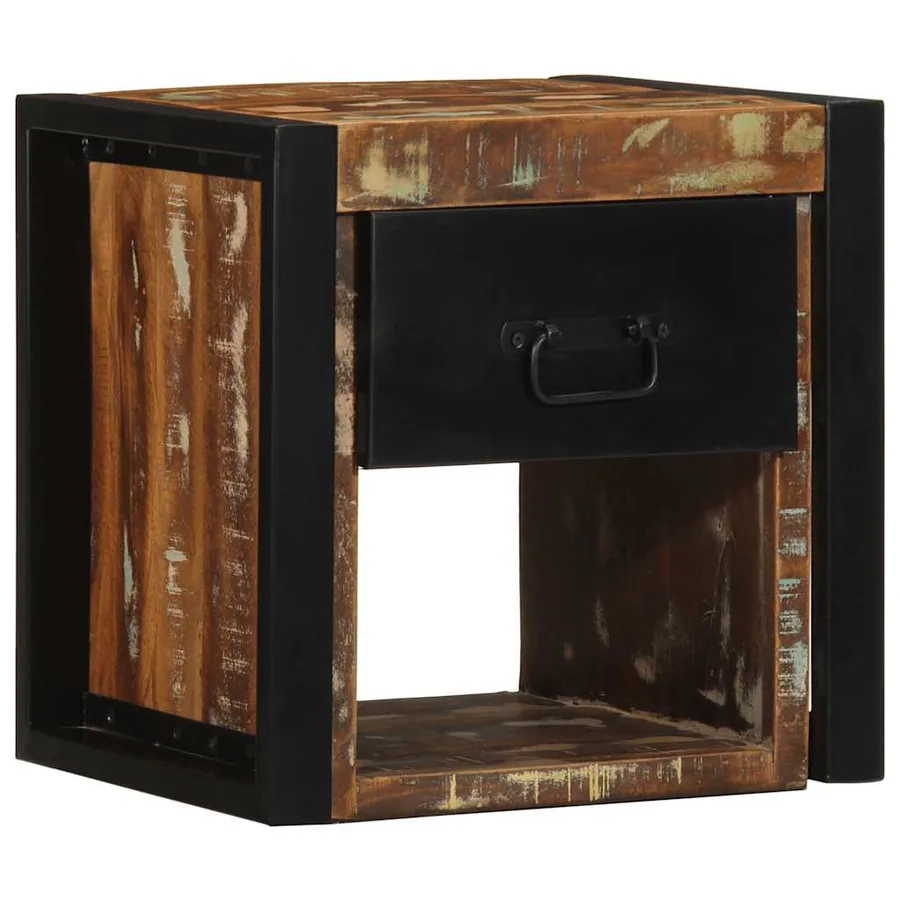 Table de chevet multicolore 40x35x40 cm bois de récupération - 4