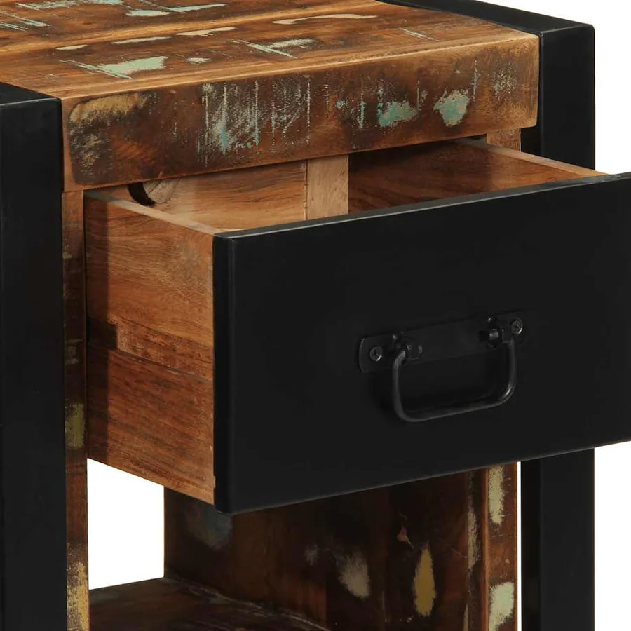 Table de chevet multicolore 40x35x40 cm bois de récupération - 9