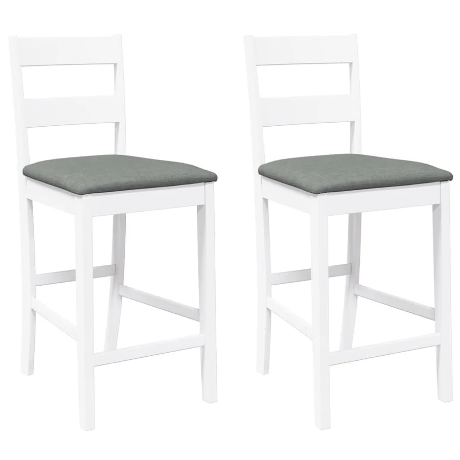 Tabourets de bar avec coussins 2 pcs blanc bois massif d'hévéa - 2