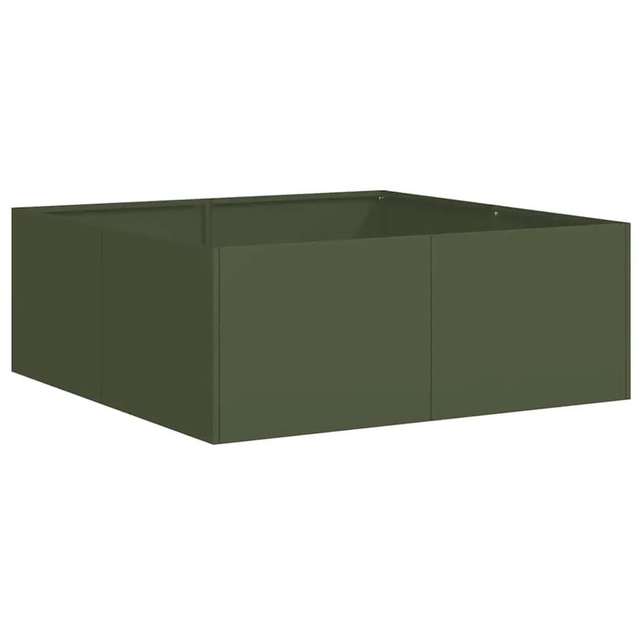 Jardinière vert olive 80x80x30 cm acier - 2