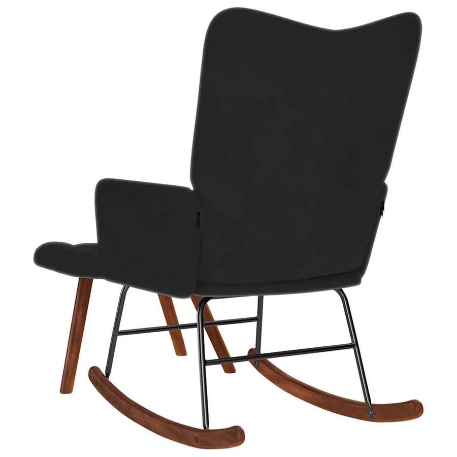 Chaise à bascule avec tabouret en velours noir - 7
