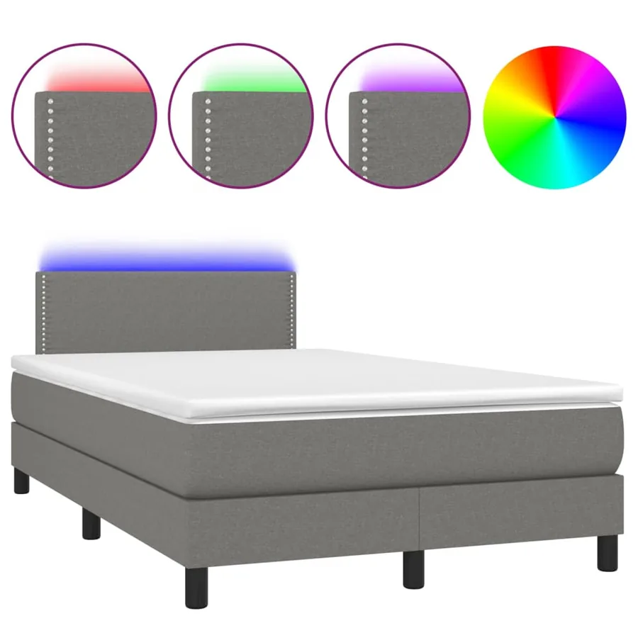 Sommier à lattes de lit et matelas et LED Gris foncé 120x200 cm - 2