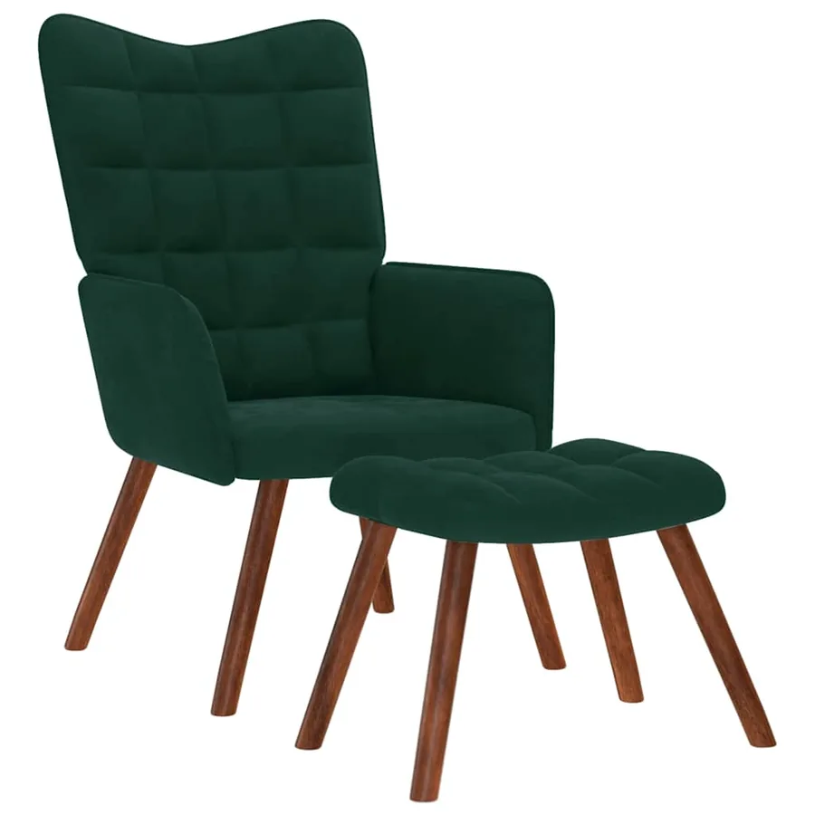 Fauteuil relax avec tabouret en velours vert foncé