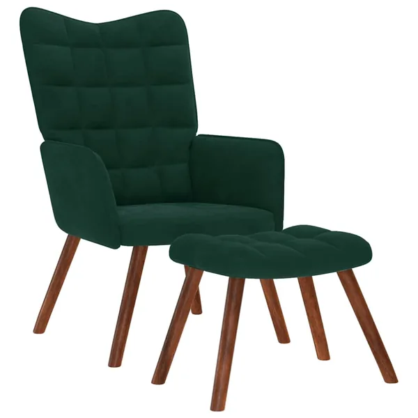 Fauteuil relax avec tabouret en velours vert foncé
