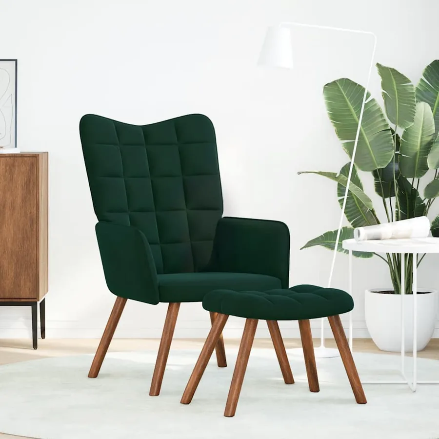 Fauteuil relax avec tabouret en velours vert foncé - 2