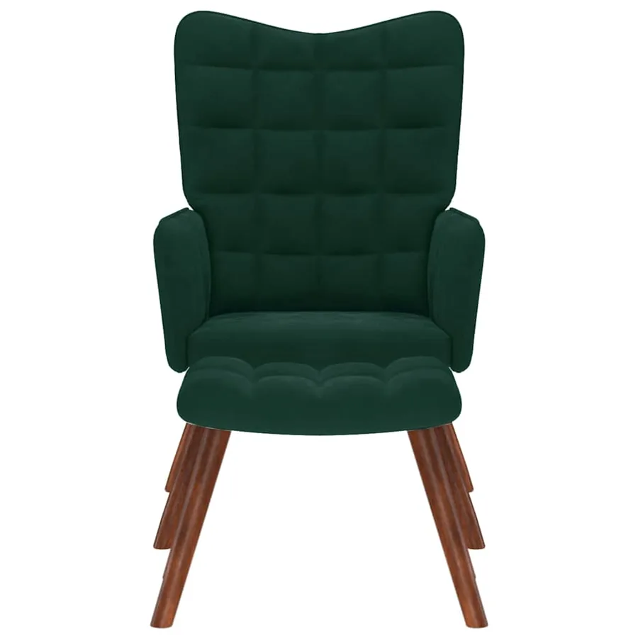 Fauteuil relax avec tabouret en velours vert foncé - 3