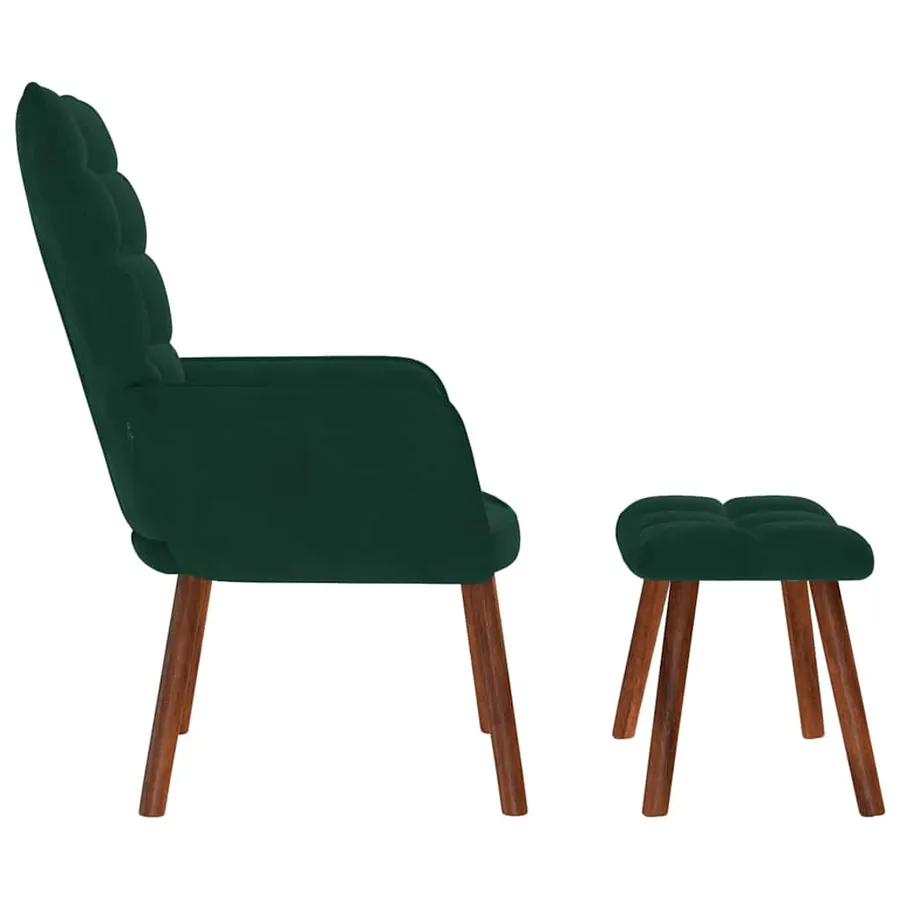 Fauteuil relax avec tabouret en velours vert foncé - 6
