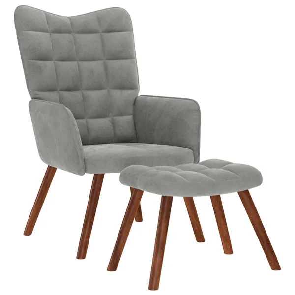 Fauteuil relax avec tabouret en velours gris clair