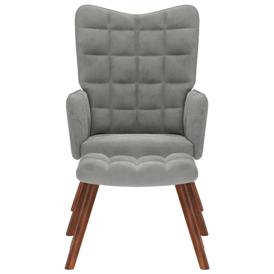 Fauteuil relax avec tabouret en velours gris clair - 3