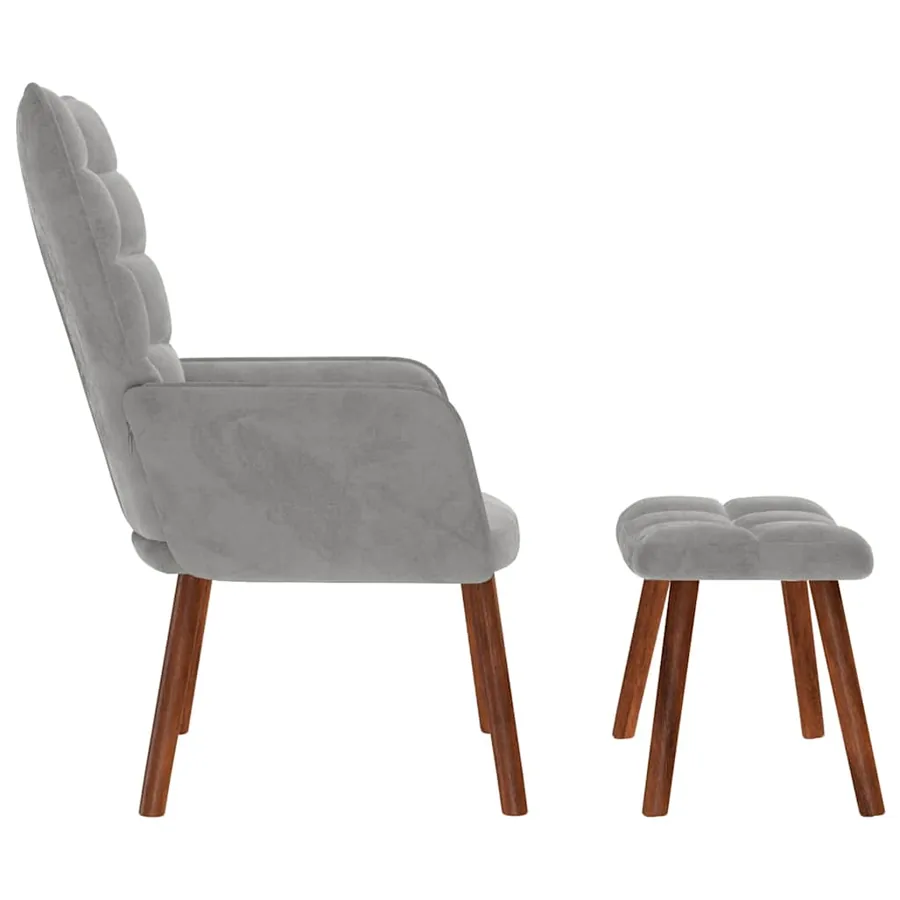 Fauteuil relax avec tabouret en velours gris clair - 6