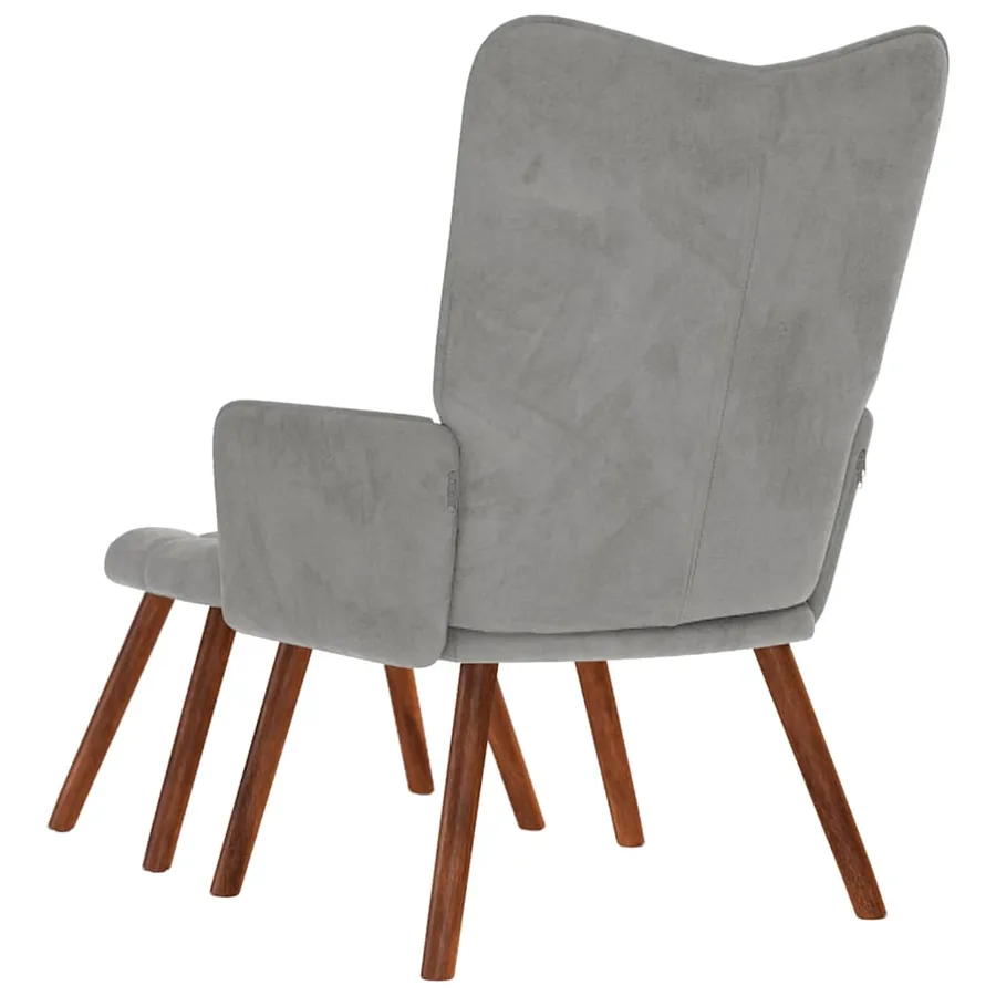 Fauteuil relax avec tabouret en velours gris clair - 7