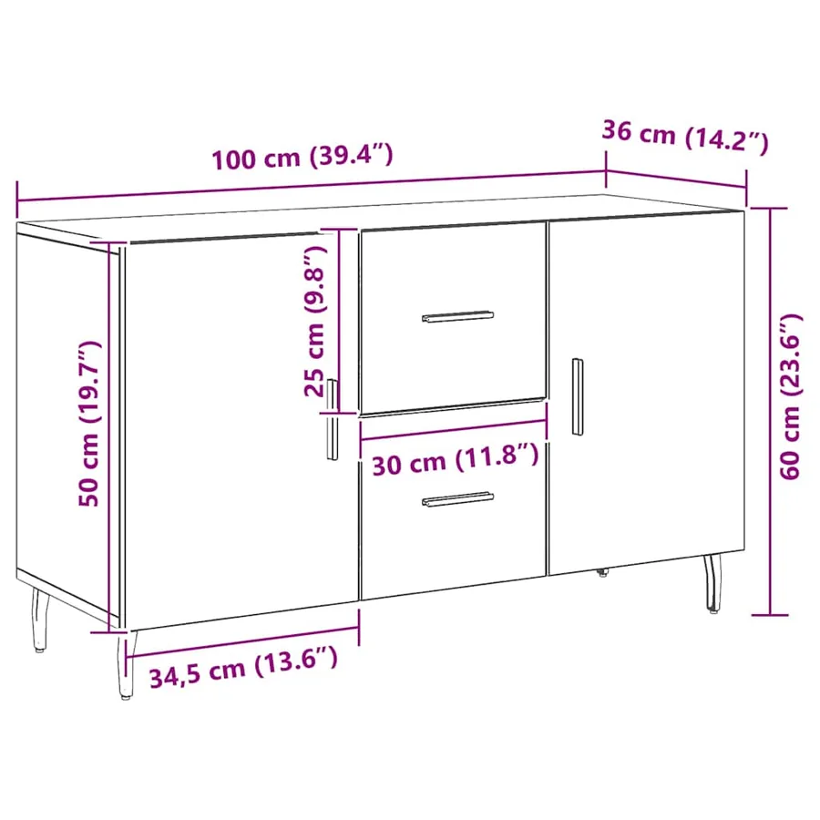 Buffet Chêne noir 100 x 36 x 60 cm Bois d'ingénierie - 12