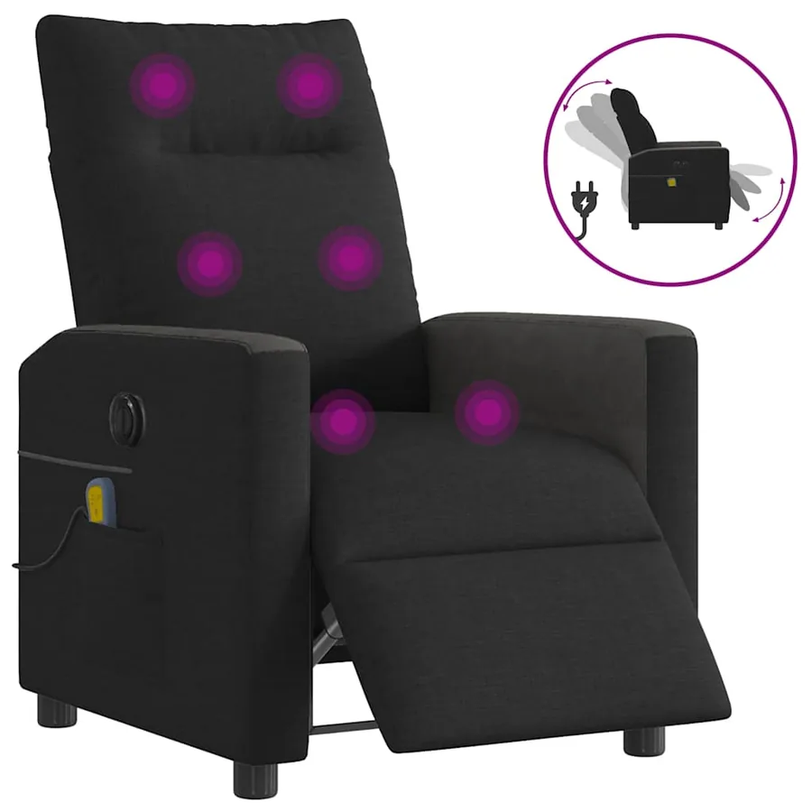 Fauteuil de massage inclinable électrique Noir Tissu
