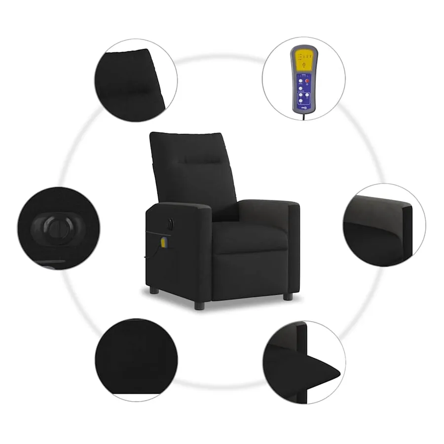 Fauteuil de massage inclinable électrique Noir Tissu - 10