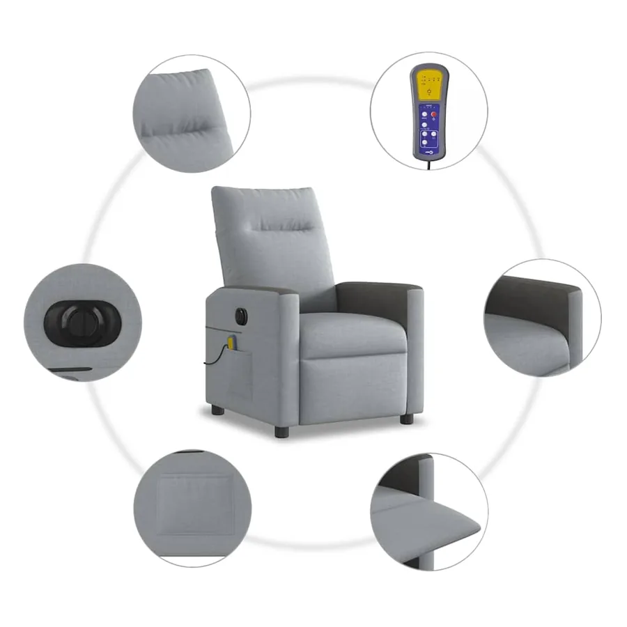 Fauteuil de massage inclinable électrique gris clair tissu - 10